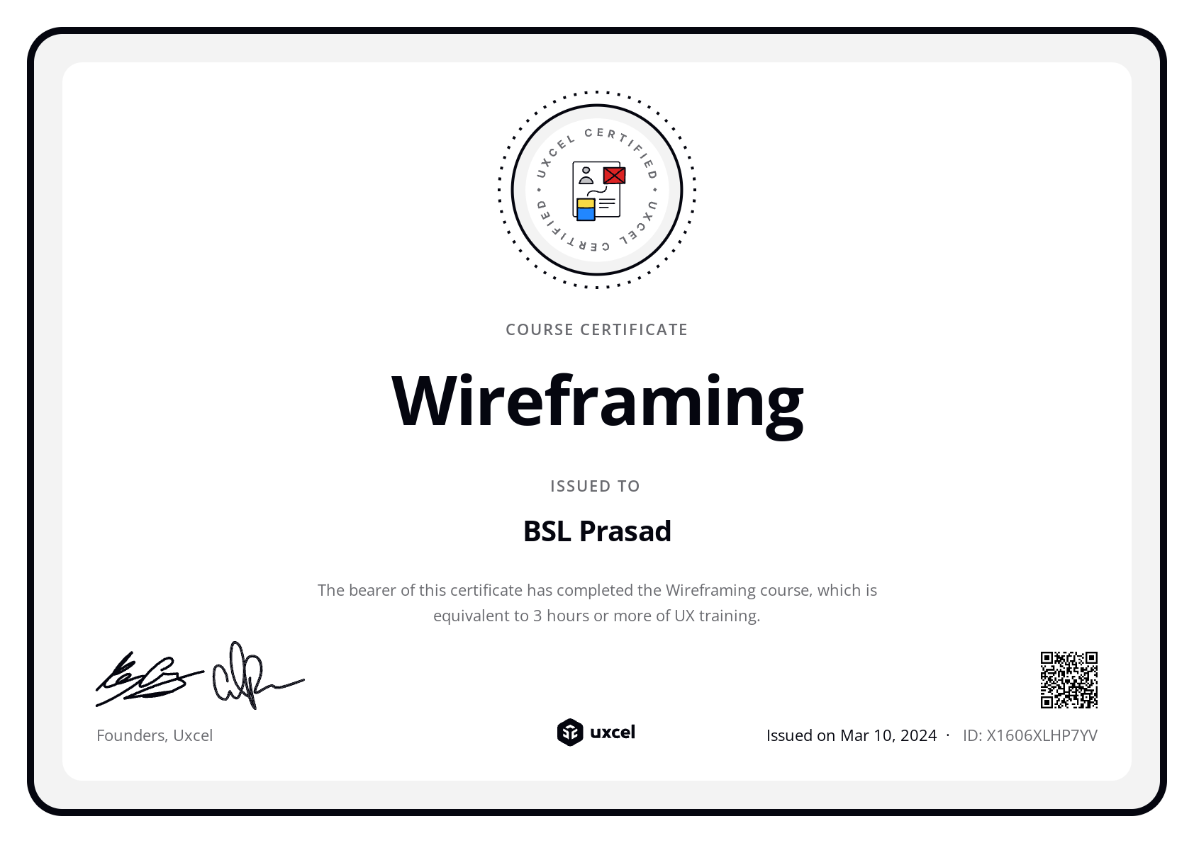 BSL Prasad's certificate